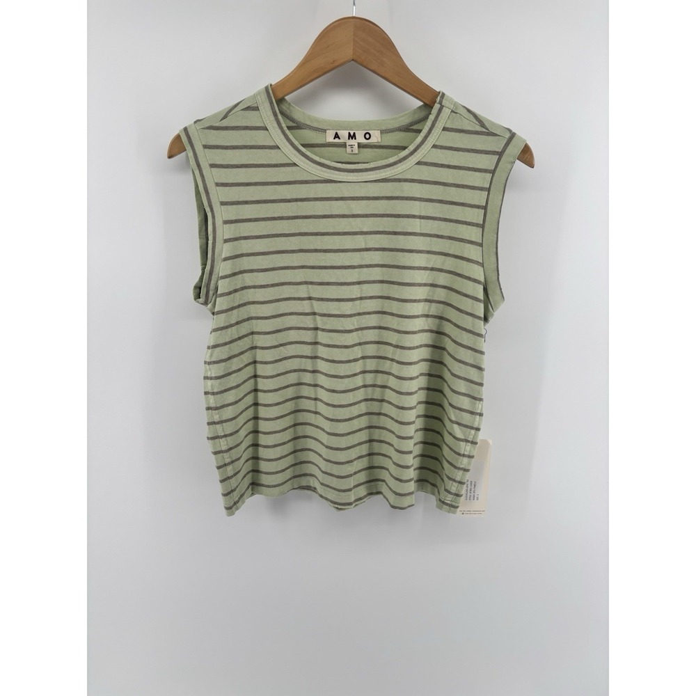 NWT AMO Sleeveless Love Tee Sz S Striped Distressed Preppy Momcore MSRP $113